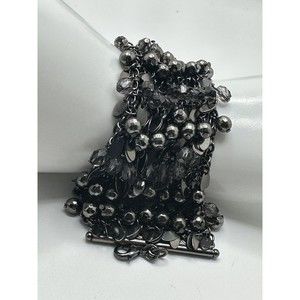 New Statement Bracelet Shiny Black Wide Chunky Adjustable 7-9" Lobster Clasp